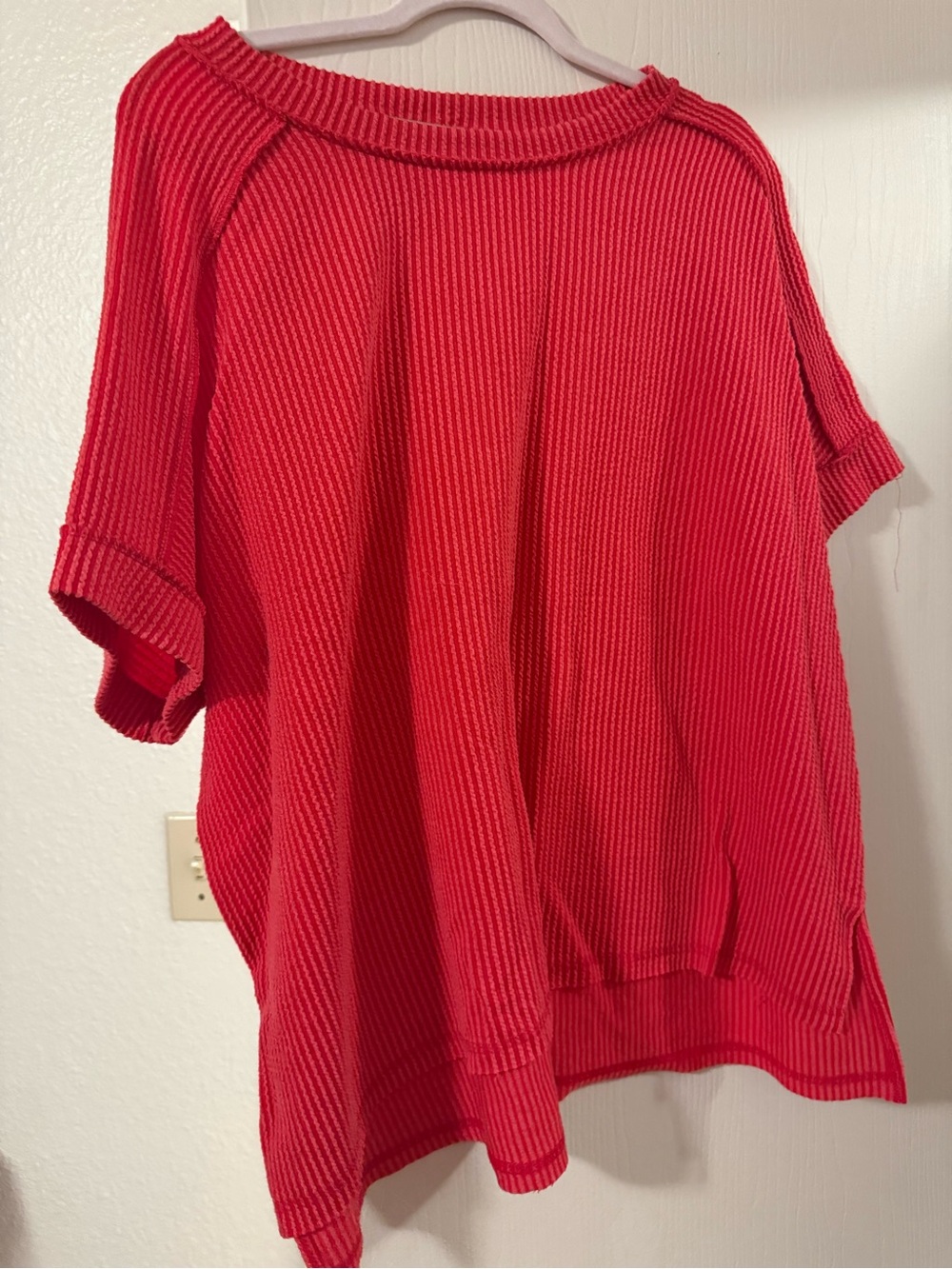Red Ribbed Short-Sleeve Zenana Top